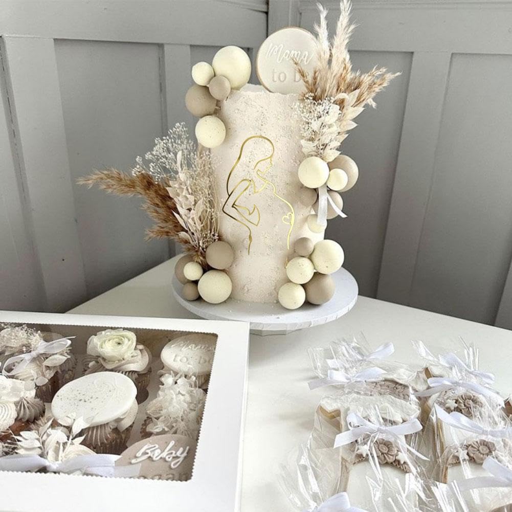 5 Topper Per Torta In Acrilico Oro Con Figure Di Donne Incinte | Decorazioni Per Baby Shower E Annuncio Gravidanza, 12 X 5,5 Cm