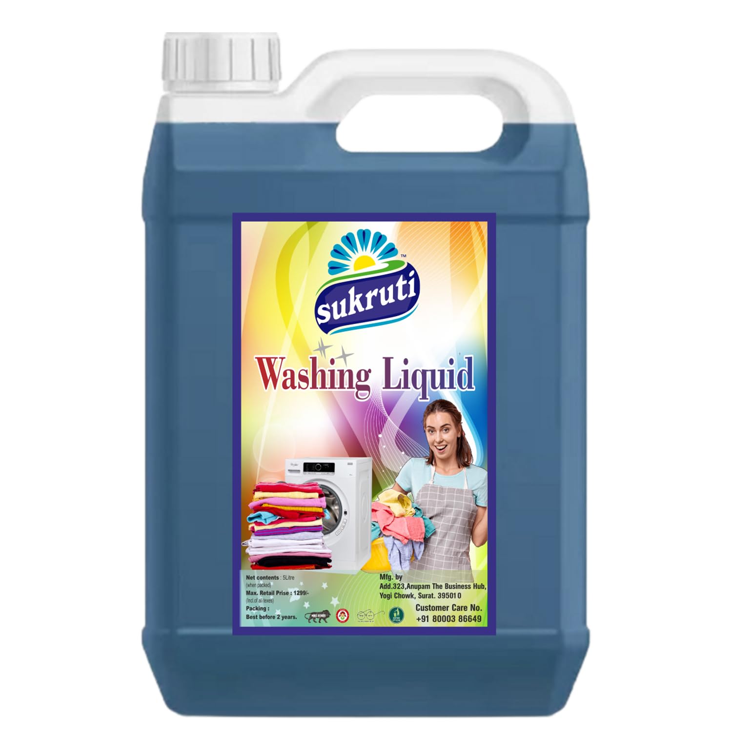 SUKRUTI Blue Liquid Detergent 5 Liter Laundry Liquid for Fabric Care Suitable for Top-Load and Front Load Machine and Hand Wash Concentrated Laundry Detergent (5L)-image-36