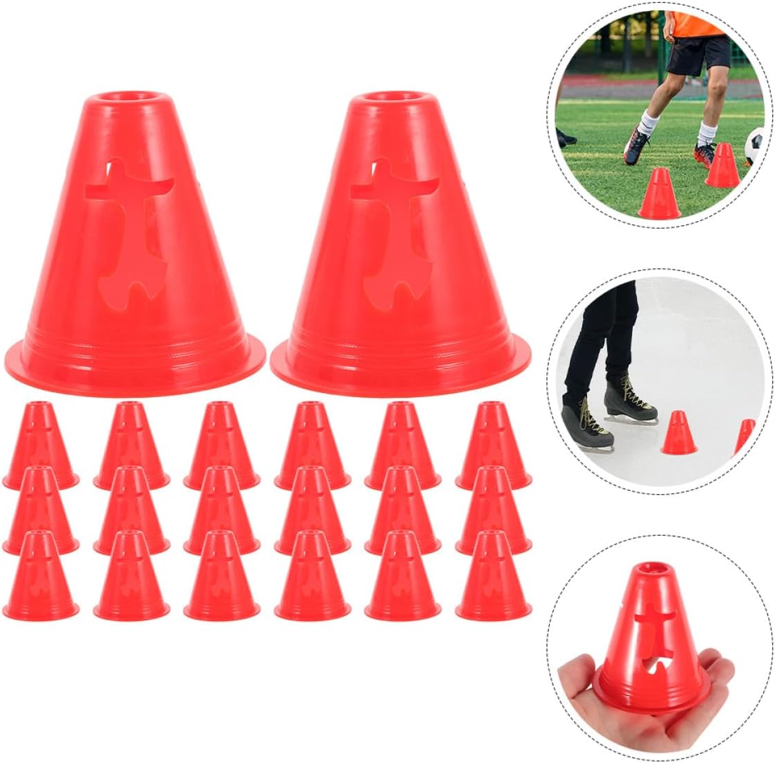 OSALADI 20pcs Red Plastic Soccer and Roller Skating Training Cones, 8cm Small Sports Marking Pylons for Agility and Speed Drills, School and Field Practice Equipment