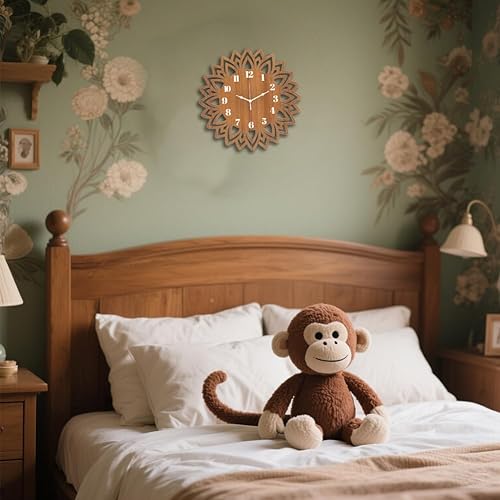 Miniatura 7 de CHGCRAFT Reloj de pared con diseño de flores, de grano de madera, sin tictac, de forma irregular, reloj de pared impreso para decoración del hogar y