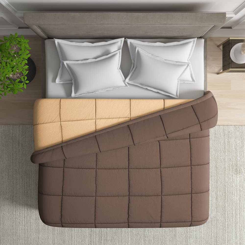 Wakefit Comforter Double Bed | 120 GSM | Quilt AC Blanket for Double Size Bed | Reversible Super Soft Microfiber Blanket | 100x90 Inches - Brown & Beige