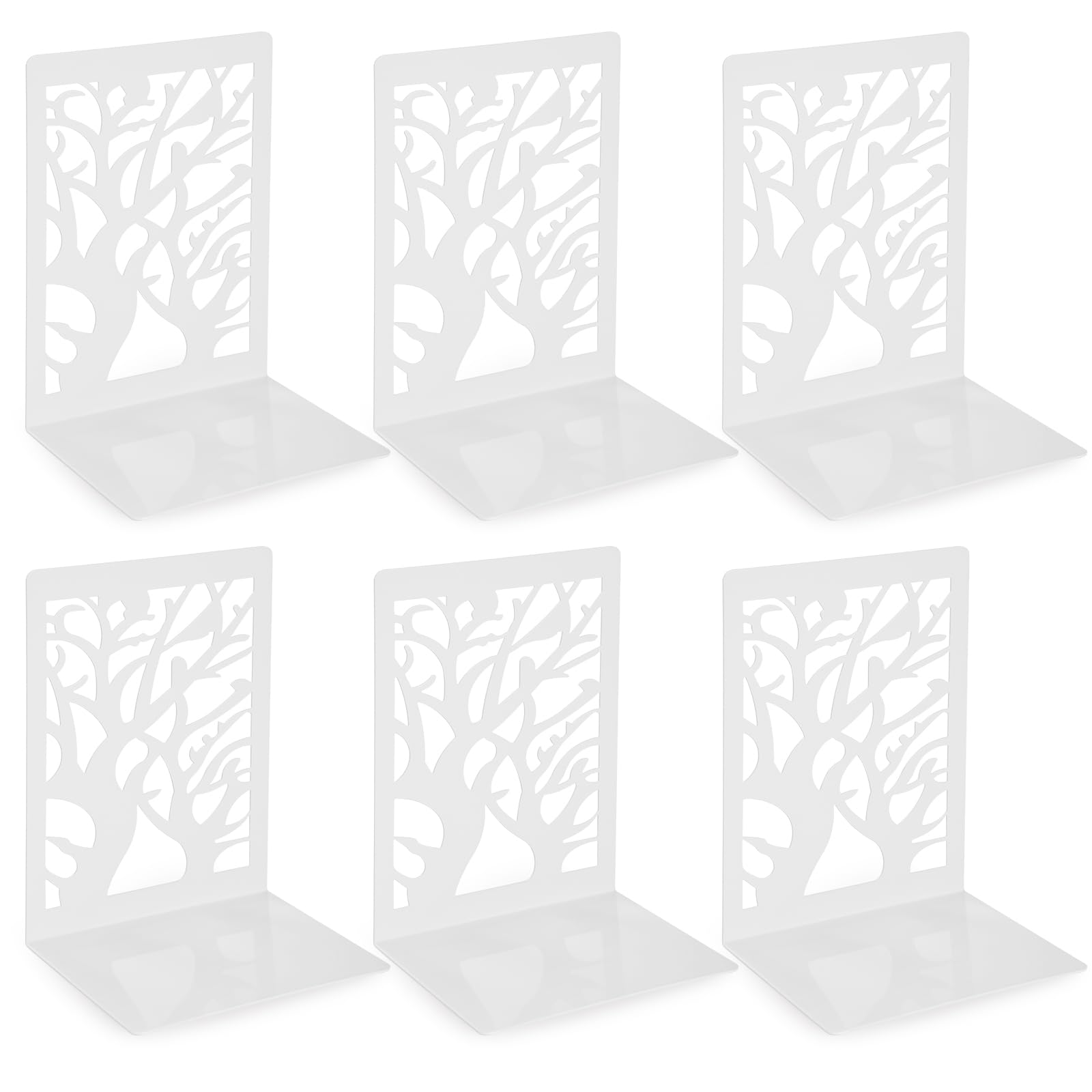 3 Pares Sujetalibros, Sujeta Libros Estanteria de Metal para Oficina Escuelas Infantil - 9,3 x 12 x 17,2 cm/Blanco