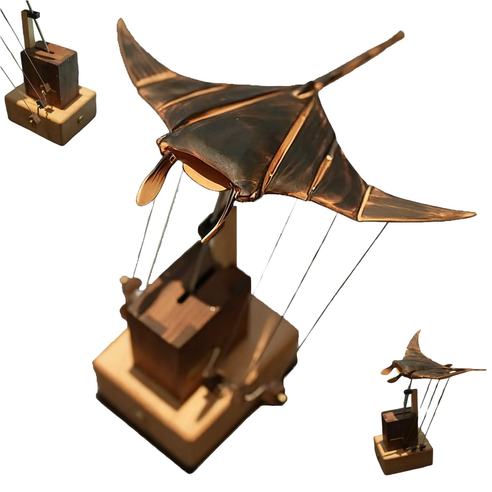 Ornement électrique bionique raie manta en bois pour une décoration océanique zen