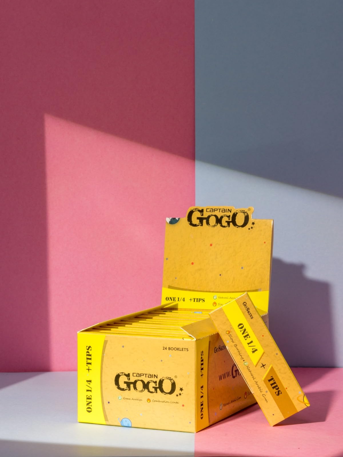 Captain GoGo Slow burning smoking paper One 1/4 plus tips roachbook+booklet Unbleaches pack of 24 (824 filler/sheet)