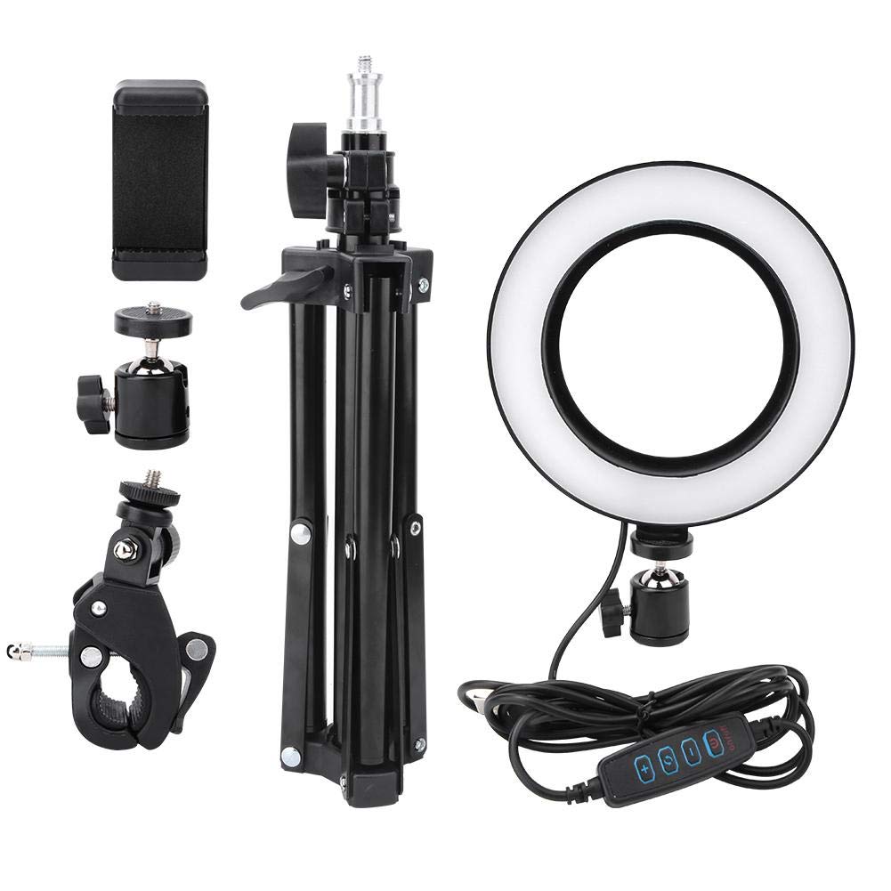 Keenso Fonrest LED Anello Luminoso con treppiede Estensibile Asta per Selfie, Lampada anulare dimmerabile da Terra/Tavolo da 6 Pollici per Fotografia Selfie Studio dal Vivo Trucco Streaming Live