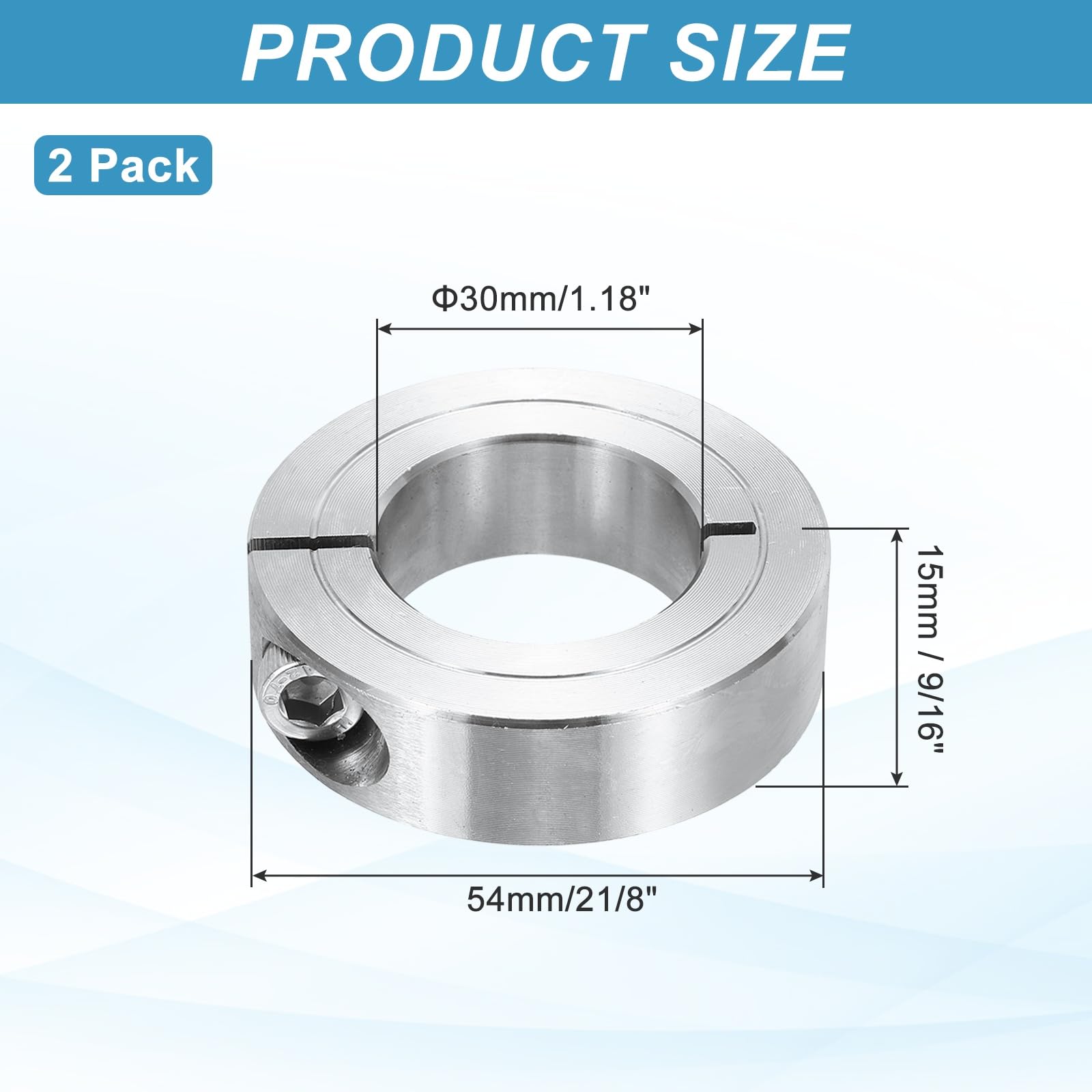 QUARKZMAN 2Pcs Bague D'arbre 30mm Alésage Simple Fente 304 Acier Inoxydable Colliers D'arbre De Serrage Pour Systèmes De Convoyeurs Automatisation Industrielle