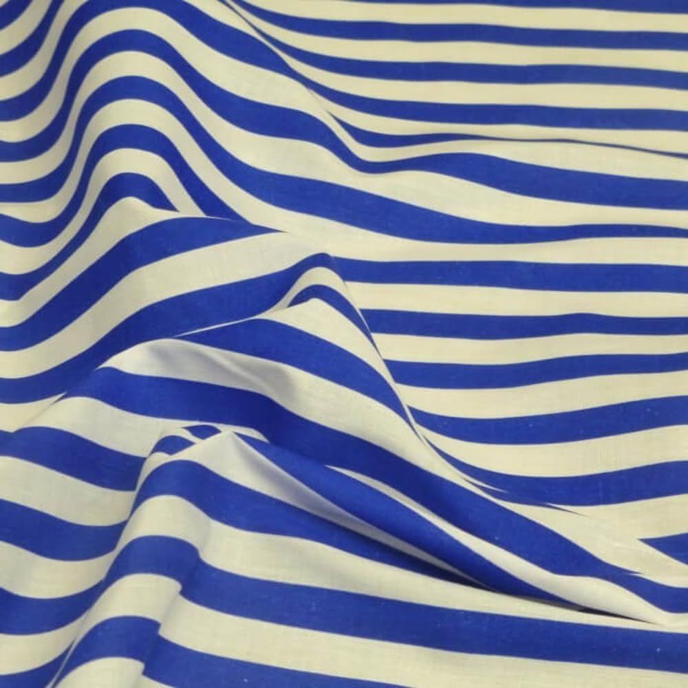 Polycotton Fabric Stripe 12mm Candy Stripes (Sold Per Metre) (Royal Blue)