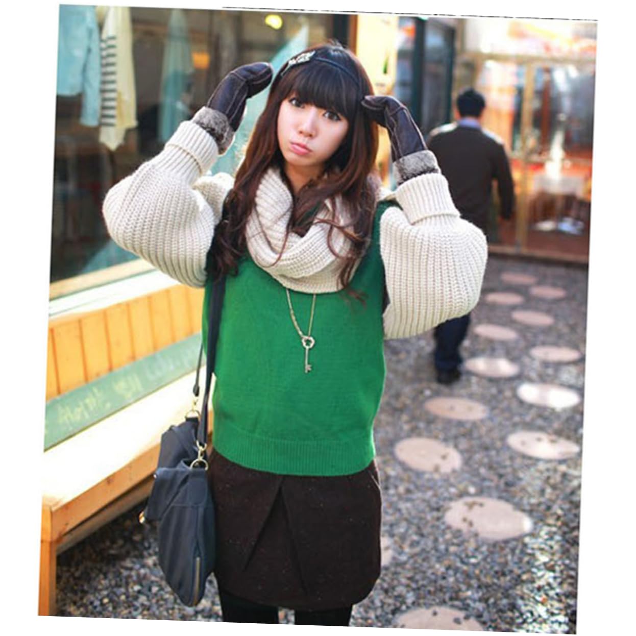 2piezas Bufanda De Punto Unisex Con Mangas Color Beige Diseño y Elástico Para Invierno y Ocasiones Especiales Mantén Tu Cuello y Brazos Abrigados