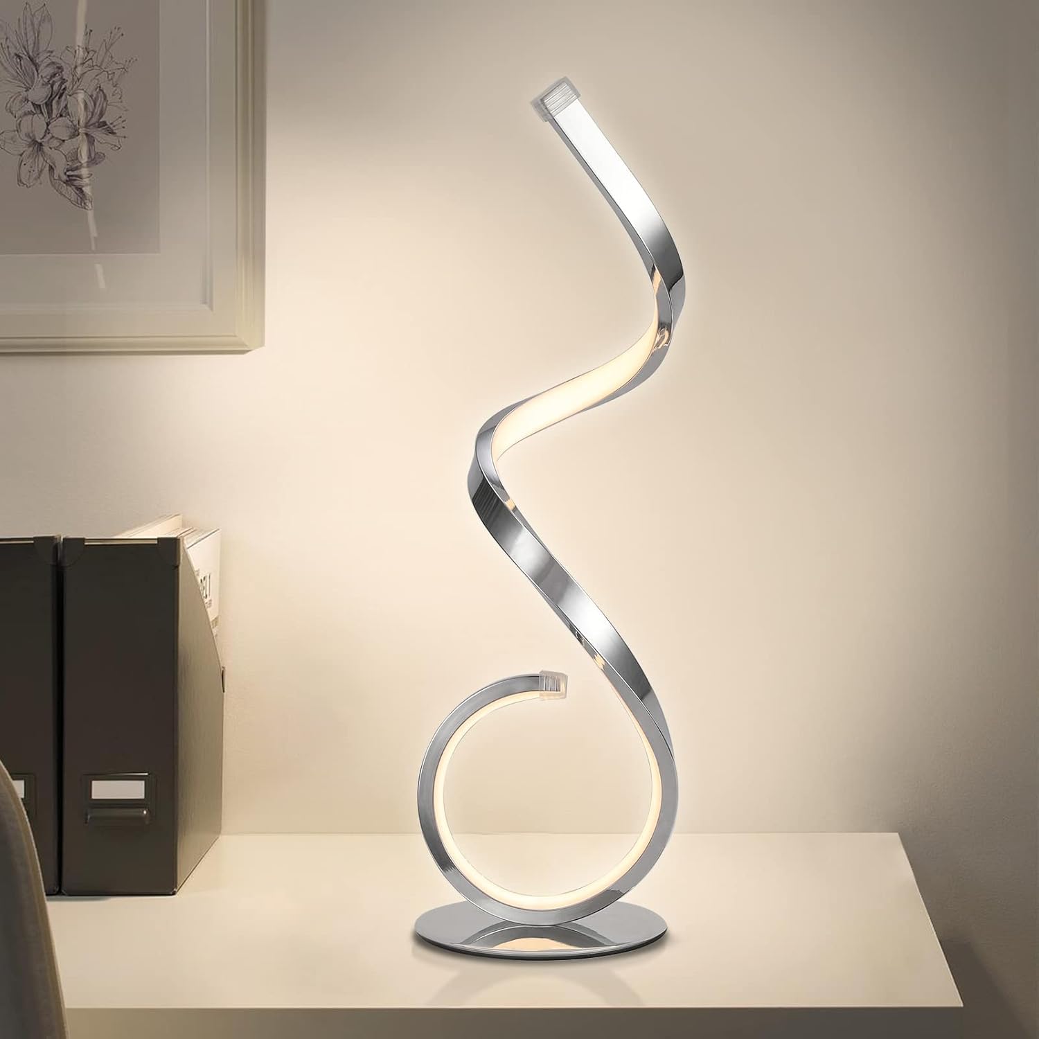 Lampada da tavolo a LED con design a spirale 22W, dimmerabile al tocco, lampada da scrivania, moderna lampada da comodino, bianco caldo bianco freddo 3 modalità di colore, 10 livelli di