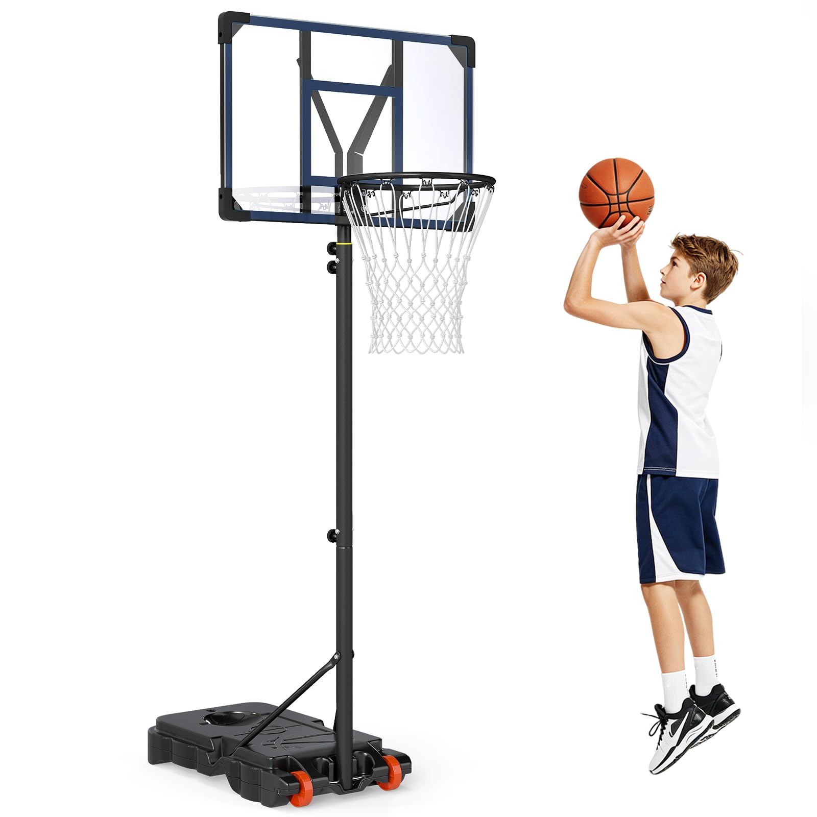 LIFEZEAL Cestino da basket portatile, altezza regolabile, cestino da basket con supporto, tubo centrale rimovibile e ruote, supporto da basket con base 32 l per esterno