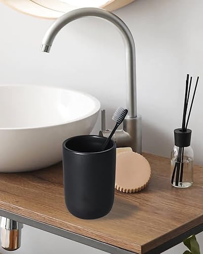 Miniatura 4 de Soporte para cepillos de dientes negro mate, 2 soportes de cerámica para cepillos de dientes y pasta de dientes, soporte organizador de cepillado de