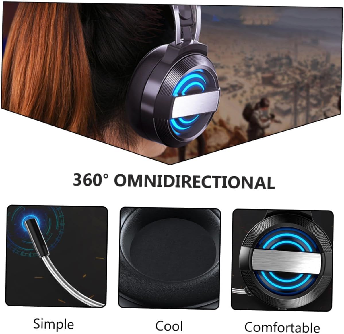 Gamer Headset Microphone Headset USB Headphones for Computer Wireless Gaming Noise-canceling