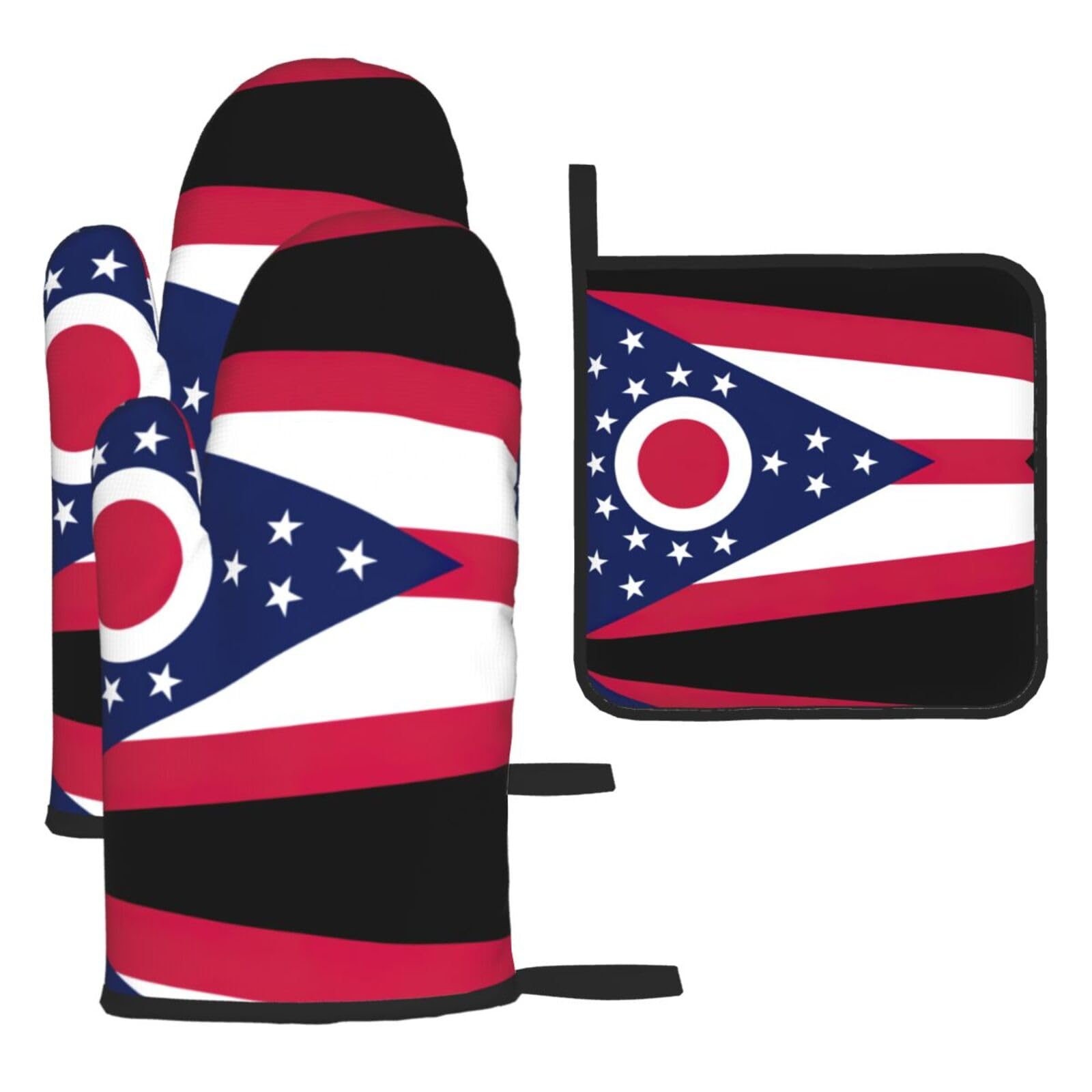 Ohio State Flag Oven Mitts And Pot Holders Sets Of 3 Oven Glove Kitchen Decor For Baking Cooking Bbq
