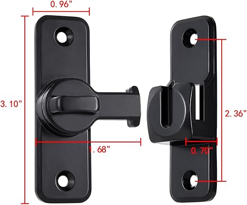Miniatura 2 de 3 paquetes de pestillos para puerta de granero, cerradura de puerta negra de 90180 grados, cierre de cerradura de puerta de ángulo recto de aleación