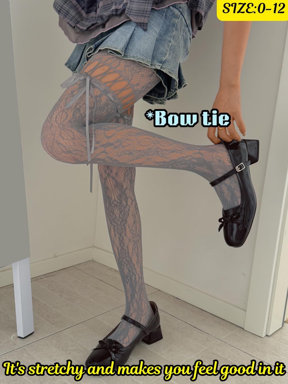 Lace Tights With Bows,Cute Floral Patterned Stockings For Women,Halloween Costume Sexy Goth Fishnets - Image 4