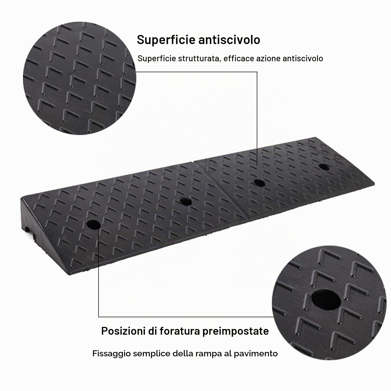 Rampa per marciapiede, in gomma, altezza 5 cm, per auto, moto, sedia a rotelle, 100 x 25 x 5 cm, colore nero