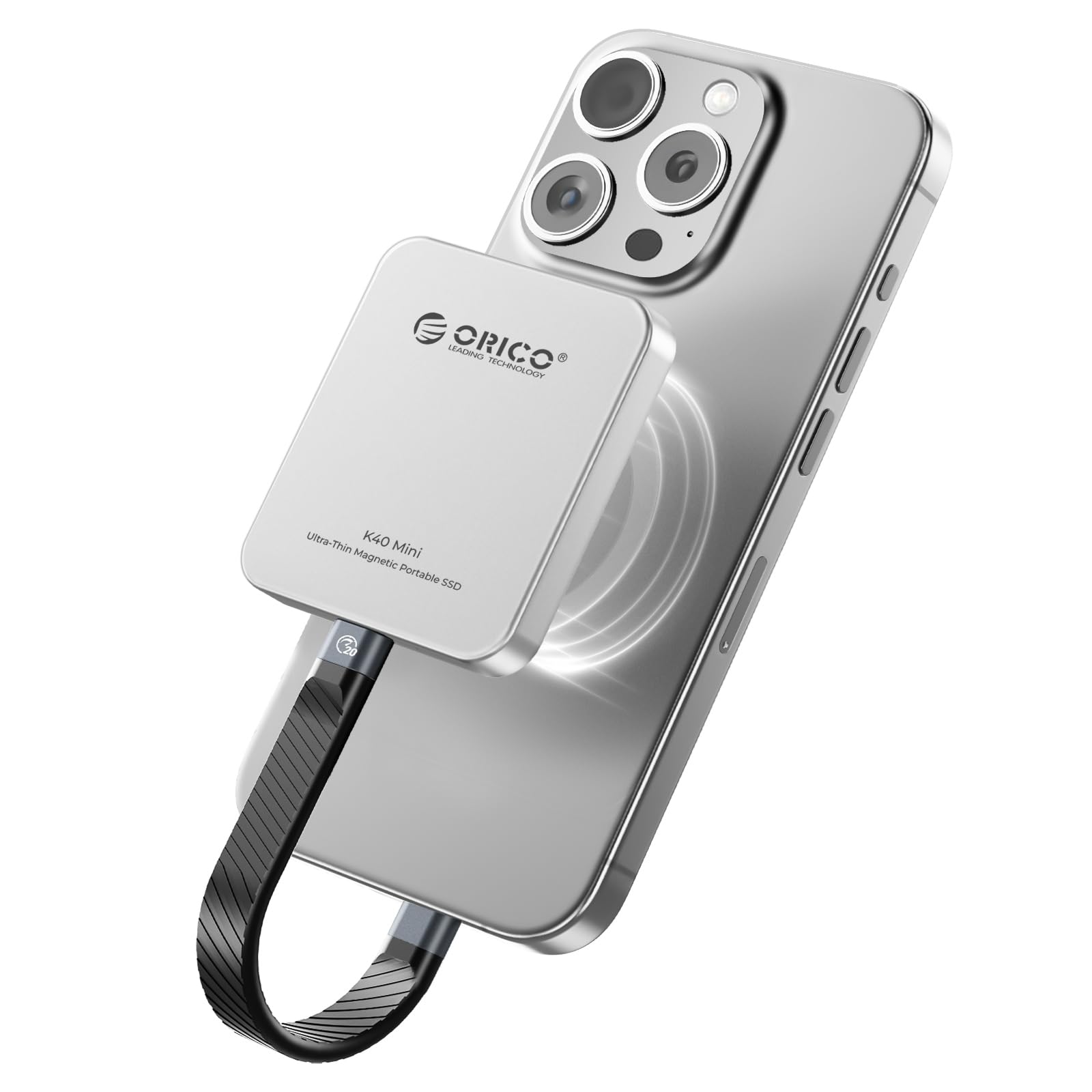 ORICO 2TB Magnetische externe SSD, Aluminiumlegierung, bis zu 3700MB/s, 4K 120Hz ProRes HDR Aufnahme und Speicherung, externe Festplattenspeicher, kompatibel mit iPhone 17/16 Pro Max, Tablet, Computer