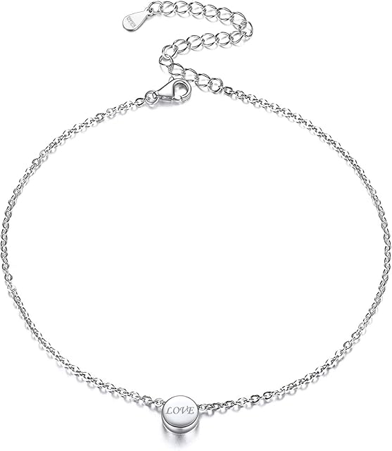 925 Sterling Silver Heart/Moon/Star/Bar/Round Charm Anklet for Women Summer Beach Sandal Barefoot Jewelry(Gift Wrapped)