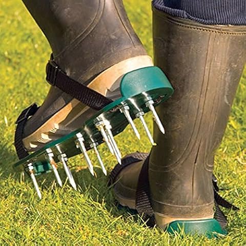 garden mile® Garden Lawn Aerator Shoes Manual Lawn Aerator With 13x 5cm Spikes And Straps Universal Fit Lawn Aerator Sandals Cover