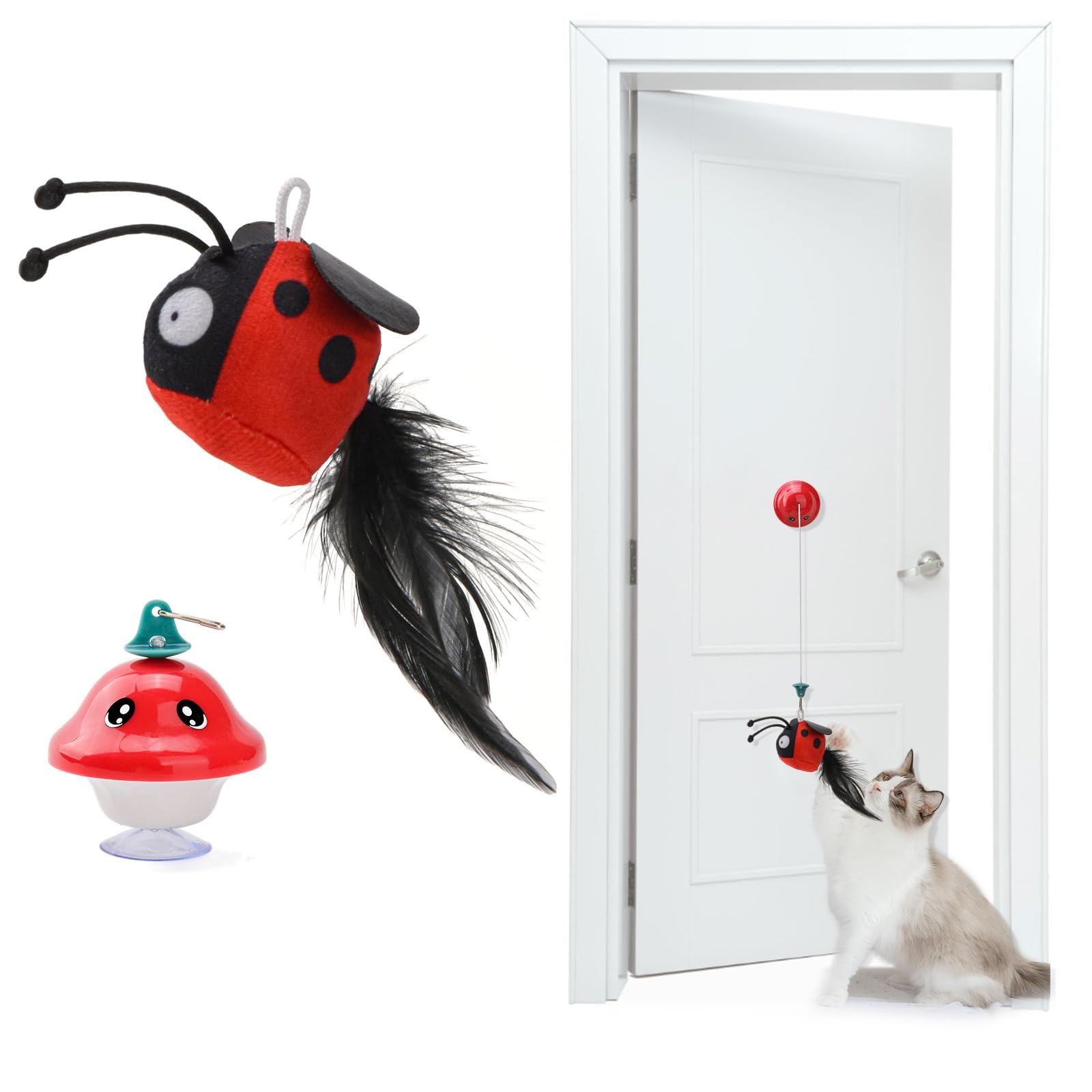 LIFLIX 2PCS Set Interactive Chirping Cat Toys, Hanging Retractable Catnip Toy