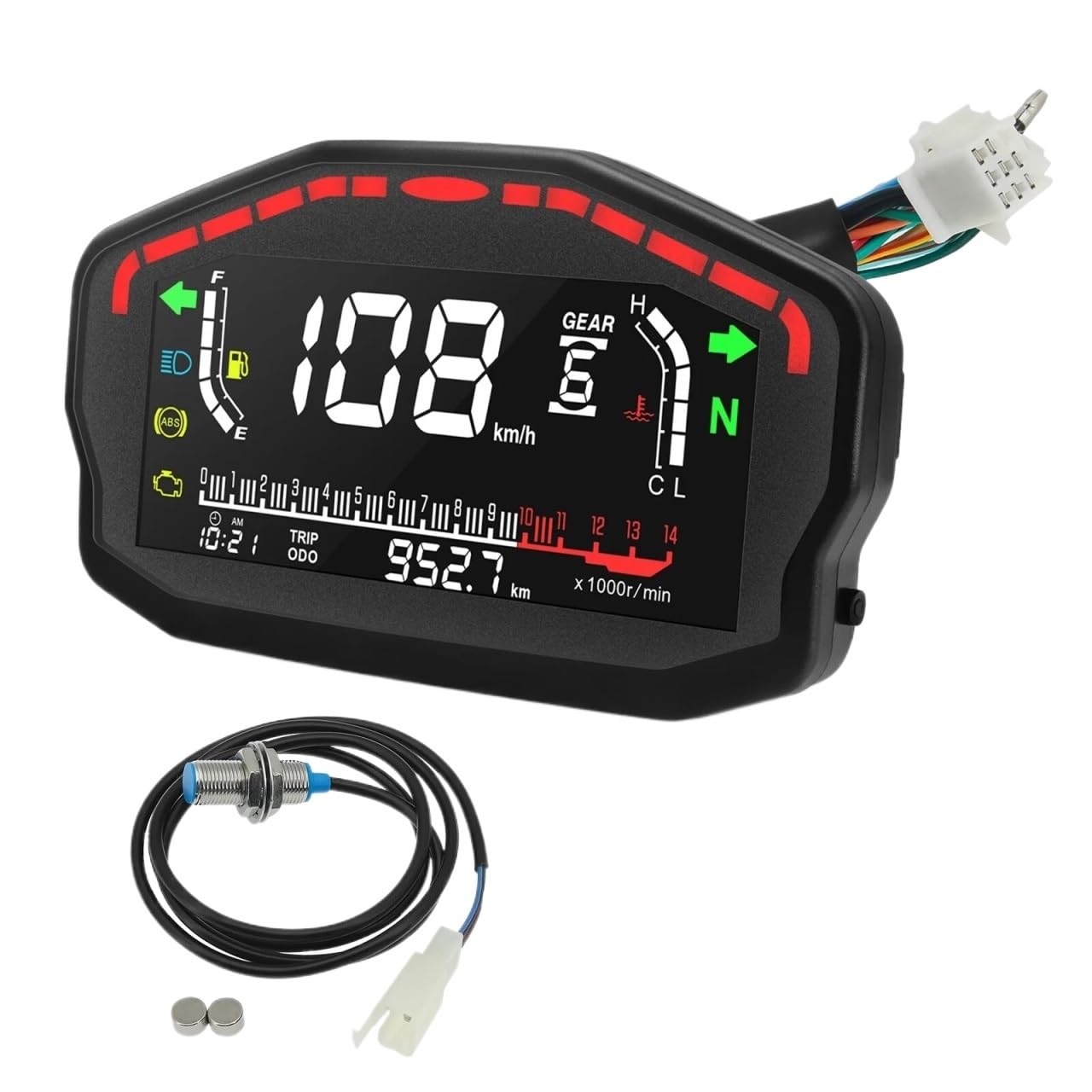 Contachilometri Moto Universale 12V Digitale - Tachimetro, Contagiri, Indicatore Livello Olio, Retroilluminazione A 7 Colori