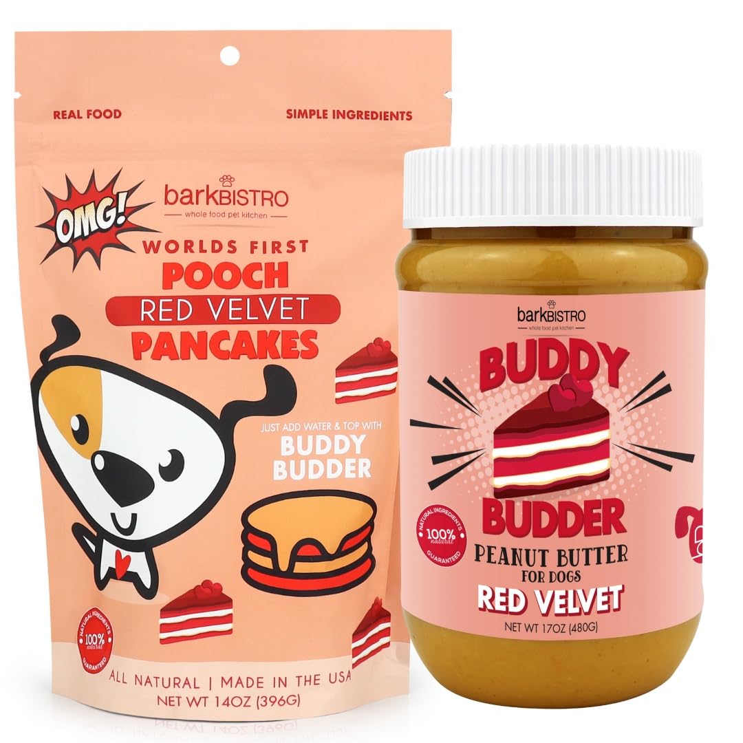 Red Velvet Pooch Pancake Combo- Fun Treat, Brunch w/Your Pup or Stack 'Em for Dogs Birthday with Candle, 100% All Natural, No Sugar or Preservatives-