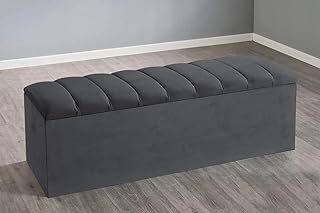 Lined Ottoman Storage Box - Plush Velvet Storage Ottoman With Lined Design - Ottoman Footstool With Storage, Chester Ottoman Storage Box - Velvet Storage Ottoman Box - Ottoman Footstool With Storage