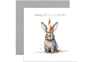 Hoppy Birthday Card for Her - Fun Rabbit Bunny Party Hat Birthday Card