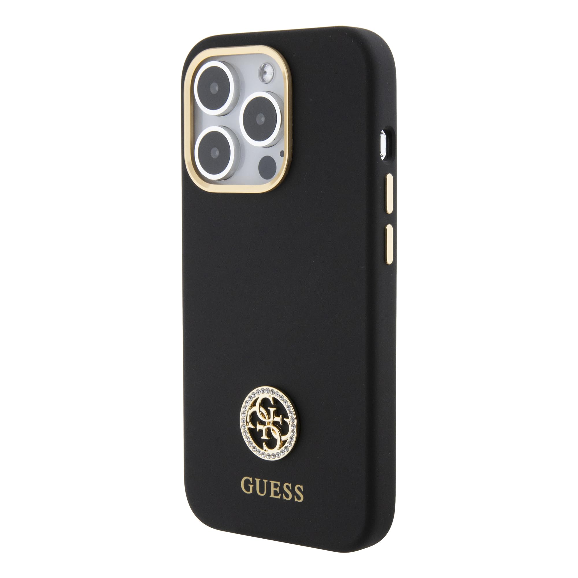 CG MOBILE Guess - Custodia per iPhone 15 Pro Max, in silicone, con logo 4G, antigraffio, resistente alle cadute, antiurto, protezione completa e sottile, colore nero