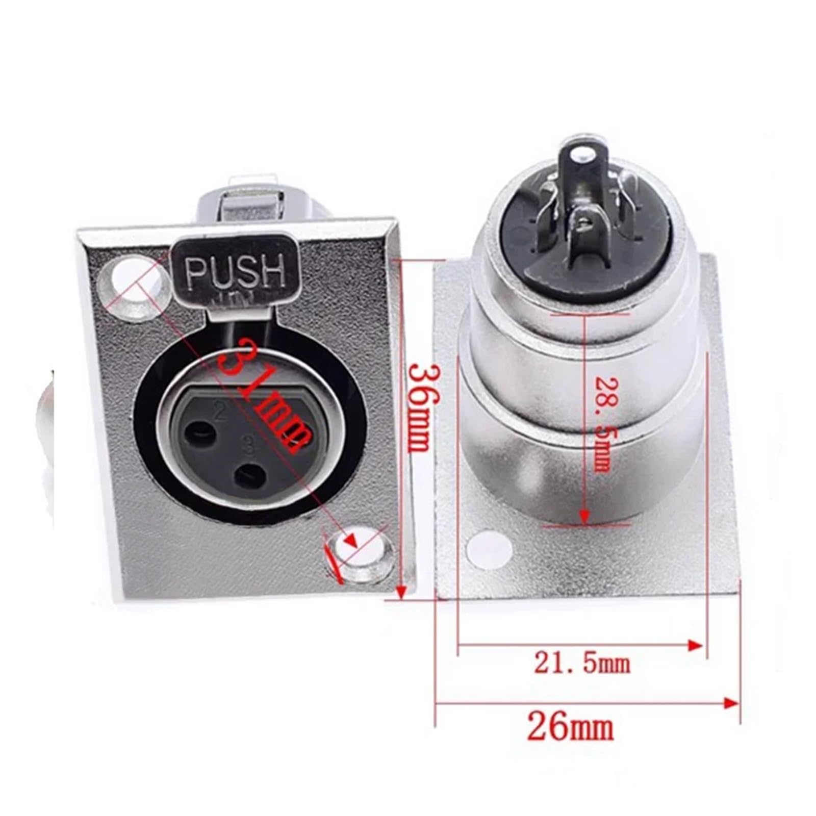 GUYTRM Gniazdo żeńskie 3-pinowe, 4-pinowe, 5-pinowe, metalowe, gniazdo audio, gniazdo montażowe XLR na panelu lingli(4PIN Female,20PCS)