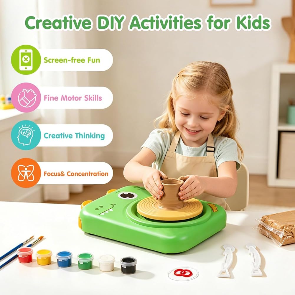 Elektrische mit Dinosaurier-Motiv für Kinder: Komplettes Töpfer-Malset mit Ton, Bastelmaterialien und Spielzeug zum Thema Trockenton