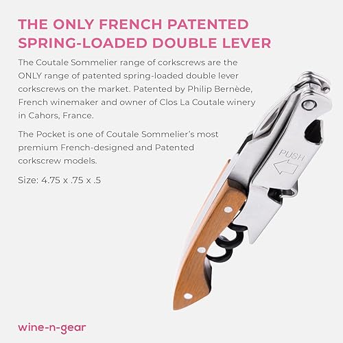 Miniatura 8 de Pocket Prestige Waiters - Sacacorchos de Coutale Sommelier Blackwood, abridor de botellas de vino de doble palanca patentado francés con resorte
