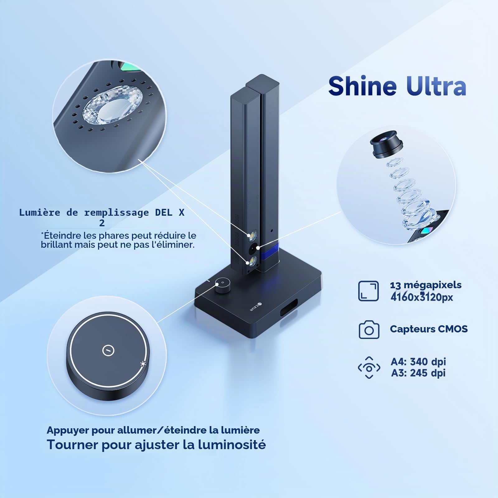 CZUR Shine Ultra Scanner Portable A3, Scanner de Documents et Livres avec OCR, 13MP avec Fonction OCR Intelligente, Numérisation Rapide 1s/Page, Compatible Windows et macOS, Export PDF/Word/Excel/JPG