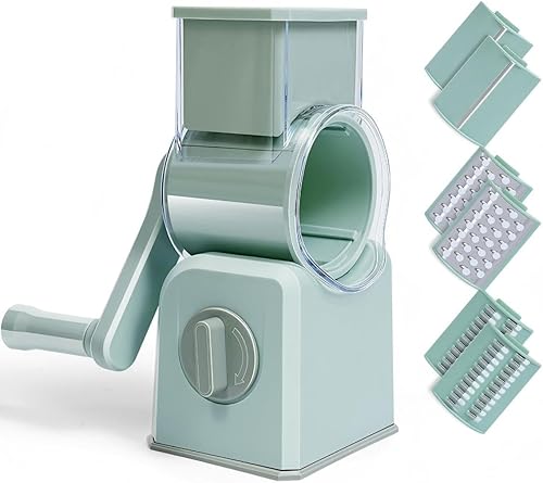 Miniatura 10 de Cortador manual de verduras – Cortador de tambor patentado con cuchillas intercambiables, funcionamiento seguro y rápido de manivela – para