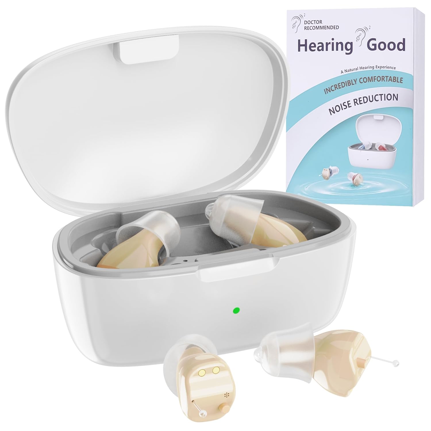 Hearing Aids for Seniors, Invisible Hearing Amplifiers with Noise Cancelling, Rechargeable Hearing Aids for Severe Hearing Loss Adults, Comfort In-ear Hearing Devices (151, White Skin) White Skin 151