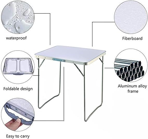 Multipurpose Camping Table,Trestle 80CM Length Folding Table Portable Aluminum Picnic Table, Heavy Duty Foldable Table with Carry Handle for Indoor Study Writing Outdoor BBQ Party Use, White