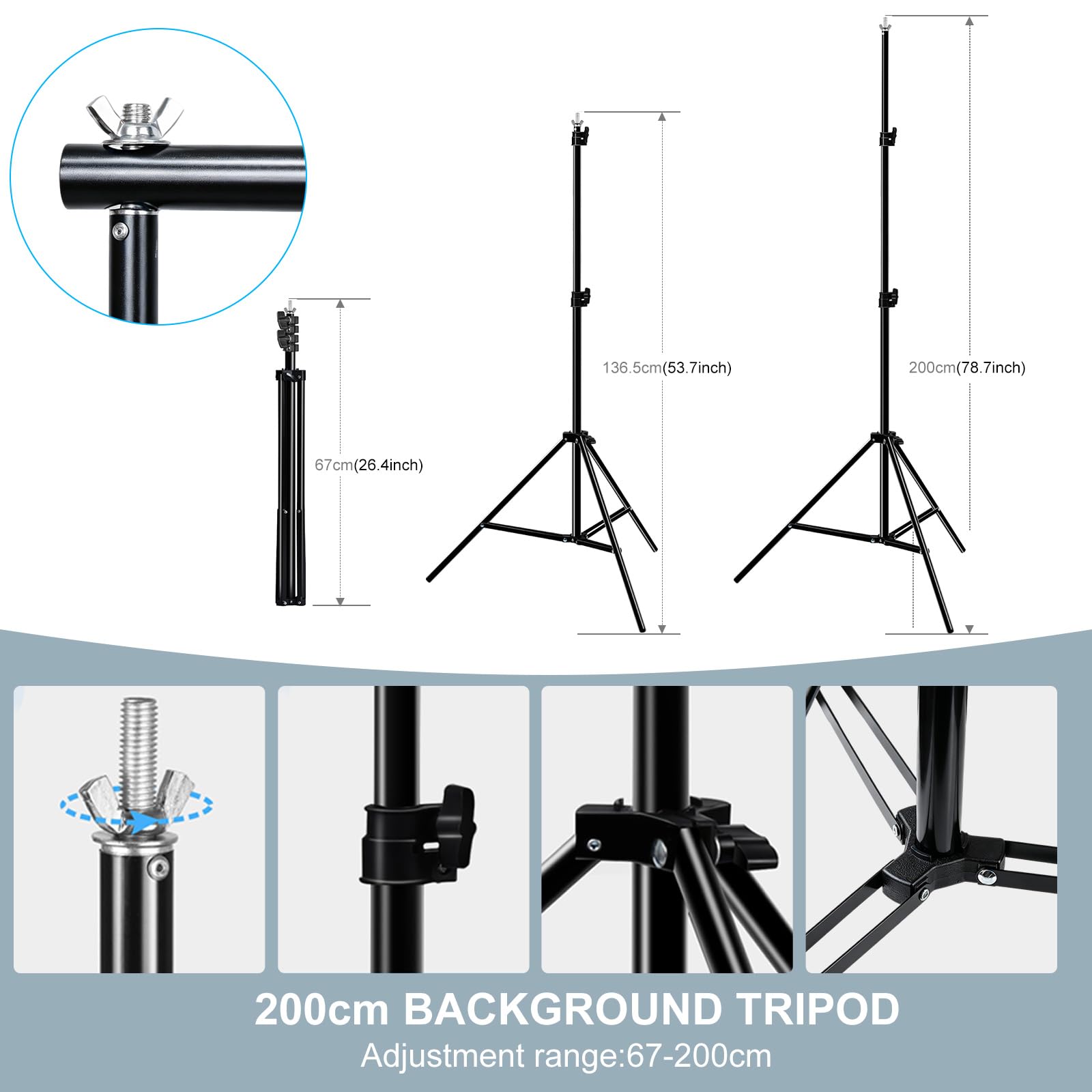 PULUZ Kit de support pour toile de fond 2 x 2 m, réglable, vert, avec sac de transport + 4 clips pour studio photo, fêtes, mariages et événements