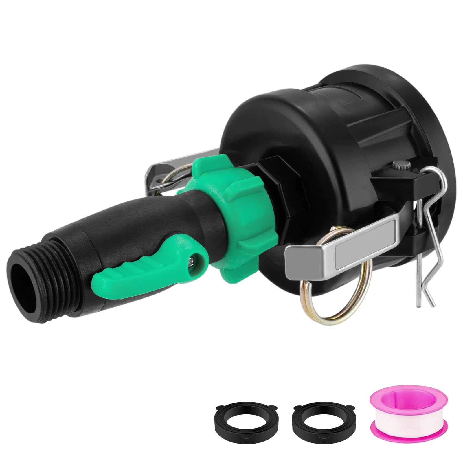 275 330 Gallon IBC Tote Fittings with 180 Degree Hose Elbow Shut Off Valve, Tank Drain Adapter 2 inch Cam Lock x 3/4 Inch Male GHT for IBC Tote Containers and Garden Hose Fittings