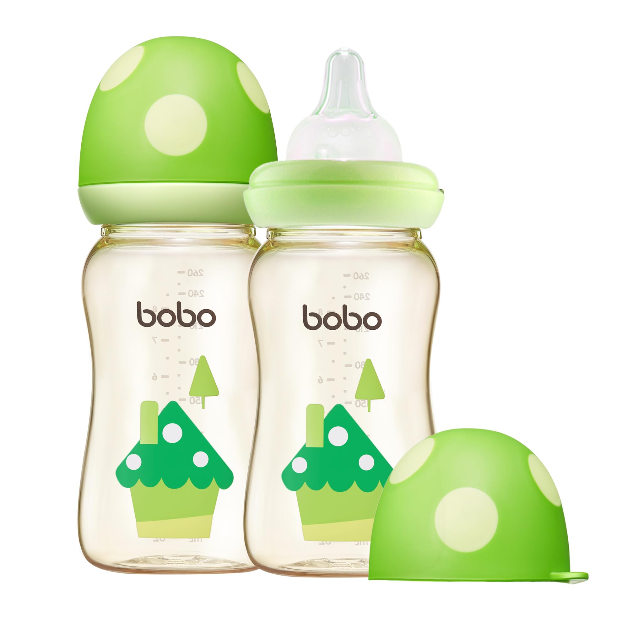 YOHKOH PPSU Baby Bottle Wide Neck, Newborn Anti-Colic Baby Bottle with Natural Response Nipple, Streamlined Body, Easy to Clean (8.8oz (Pack of 2),