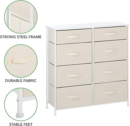 Miniatura 3 de mDesign Mueble de almacenamiento con marco de acero de 35.3 pulgadas, 8 cajones de tela delgada extraíbles, organizador alto para dormitorio, sala