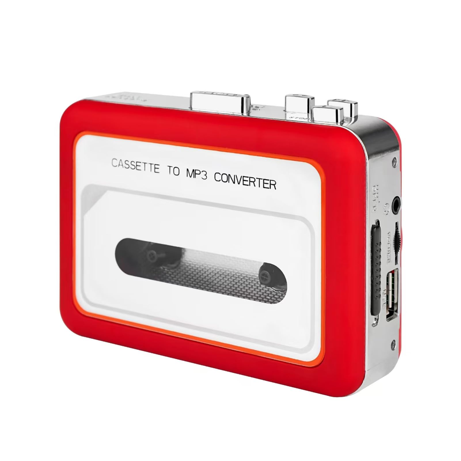 ciciglow Protable Cassette Player, Cassette to MP3 Converter with Dual Speaker, Earphone Jack, USB2.0 Port, Stereo Audio Tape to Digital Converter (Red)