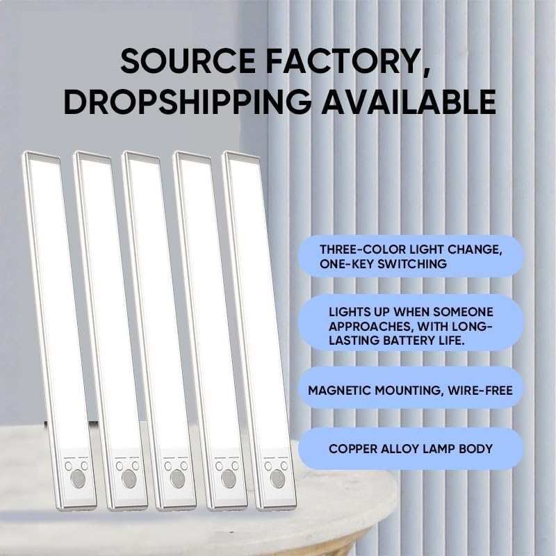 Saker Rechargeable Motion Sensor Led Lights,Motion Sensor Closet Light with 3 Adjustable Colors, 9.5 Inch USB Rechargeable LED Light for Kitchen Counter, Pantry, Wardrobe, Cabinet (5 pcs)