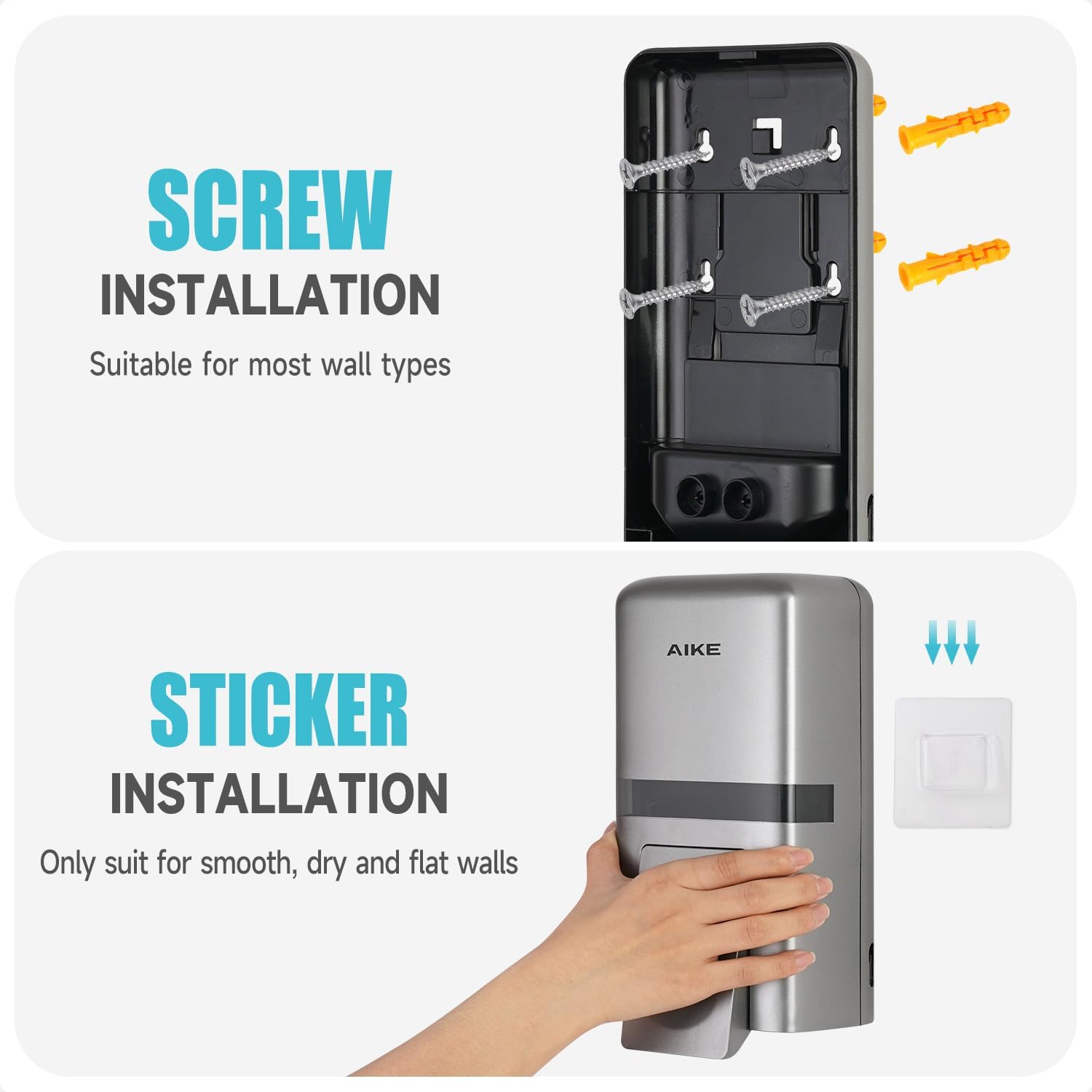 AIKE AK1008 Soap Dispenser Screw and Sticker Installation Options