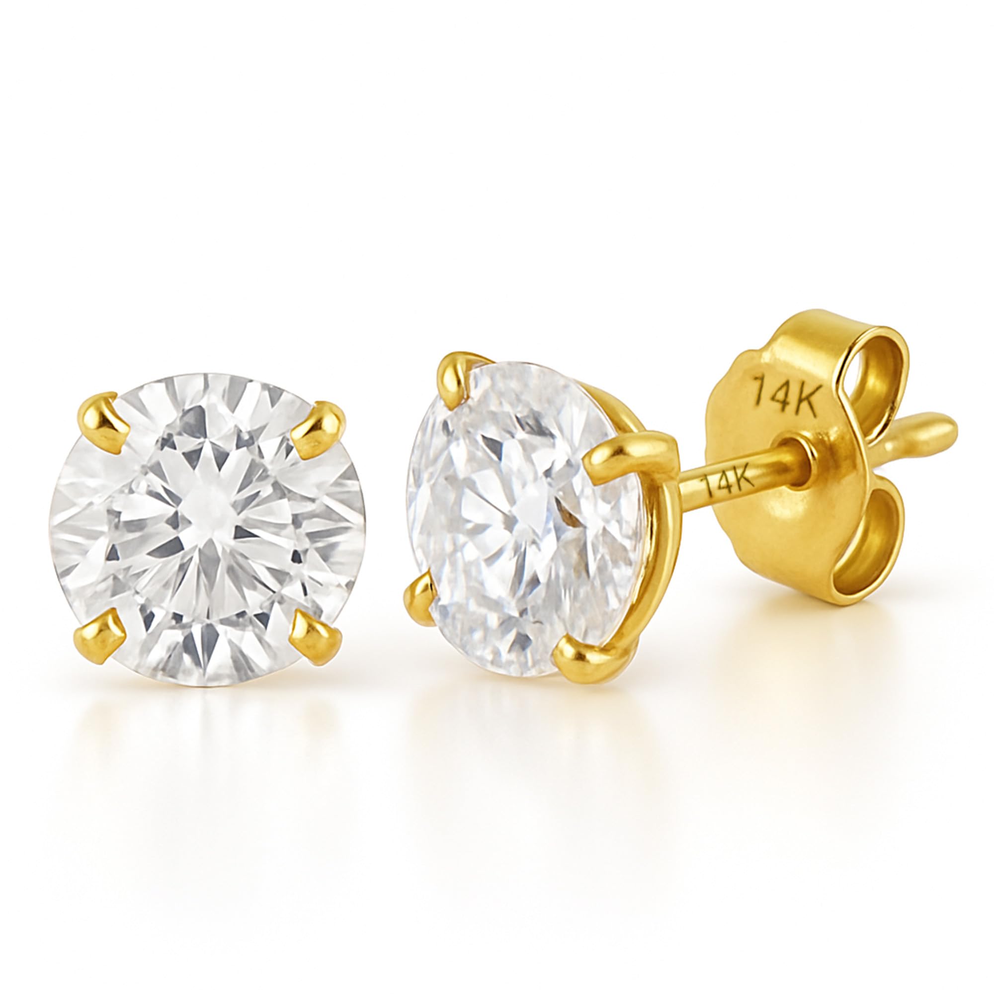 MAX + STONE 14k Gold Solitaire Round AAAAA Cubic Zirconia Earrings Studs