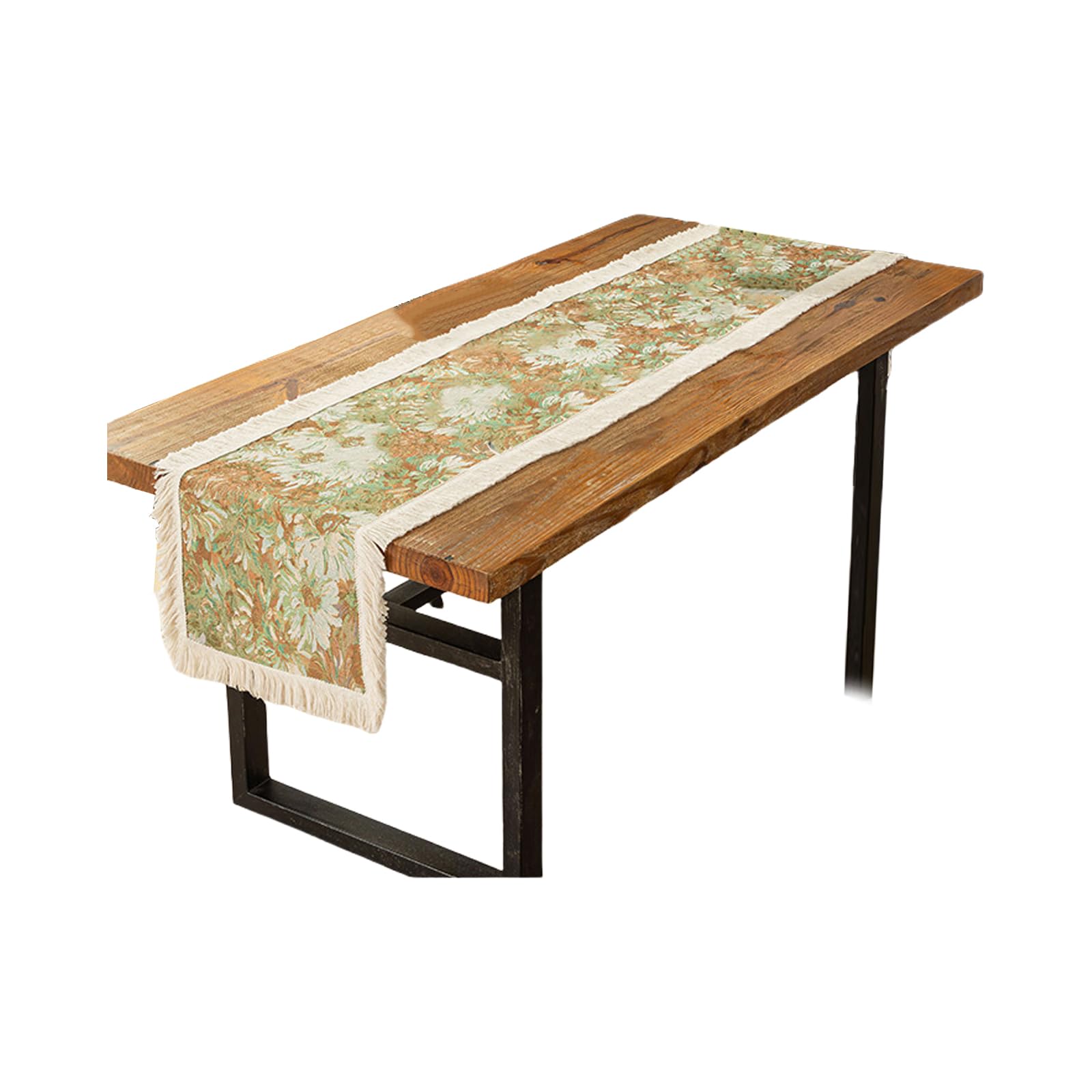 Table Flags Oil Painting Styles Flower Table Runner with Tassels Vintage Covers Bohemias Tablecloth Decoration Oil Painting Runner