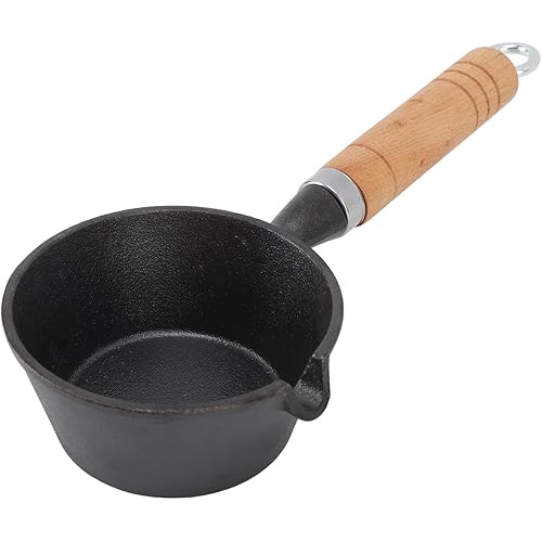 Mini Cast Iron Skillet,Wood Handle Frying Pan,Small Cast Iron Skillet for Frying a Single Egg,Warming Milk,or Making Quick Sauces(11x5cm / 4.3x2.0in)