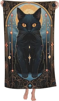 Tarot Card Moon Black Cat Beach Towel Pagan Witchcraft Sand Free Towels for Adult Kids Quick Dry Ultra Absorbent Soft Pool Travel Swim Bath Shower Towel Gifts 52 x 32