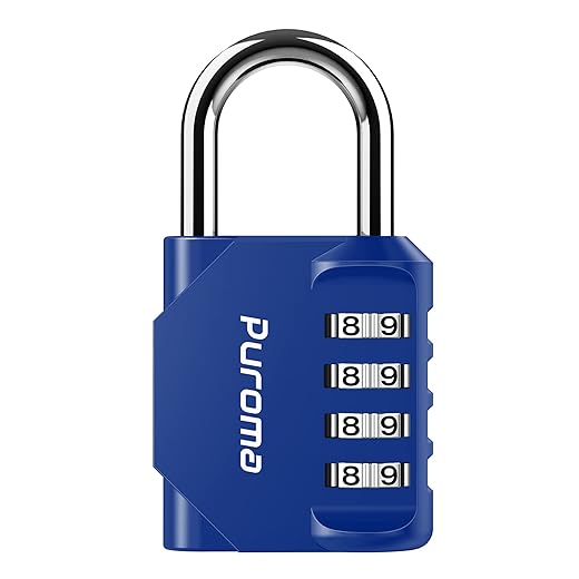 Puroma 1 Pack Combination Lock for Locker 4 Digit Outdoor Waterproof Padlock for School, Gym, Sports, Fence, Toolbox, Gate, Case, Outdoor, Hasp Storage, Cabinets (Blue)