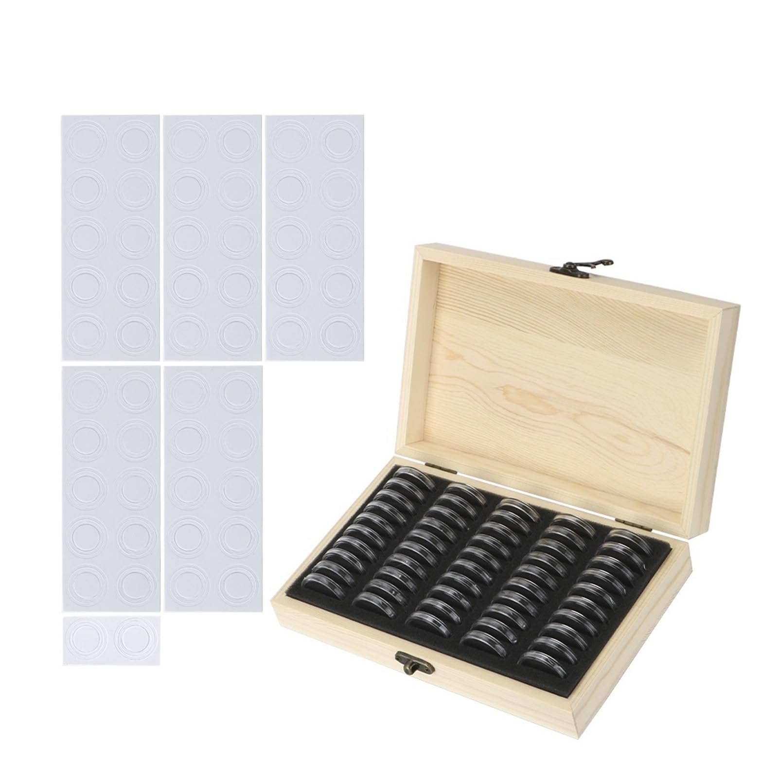 ZythrXLate Wooden Coin Collection Box Coins Storage Box 20/30/50/100PCS Adjustable Antioxidative Wooden Commemorative Coin Collection Case with Adjustment Pad for Coin Collectors(50PCS)