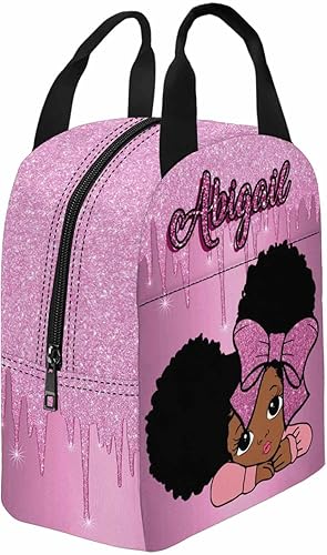 Miniatura 6 de Bolsa de almuerzo aislada personalizada para niñoniña, patrón rosa brillante, nombre personalizado, caja de almuerzo reutilizable para oficina,